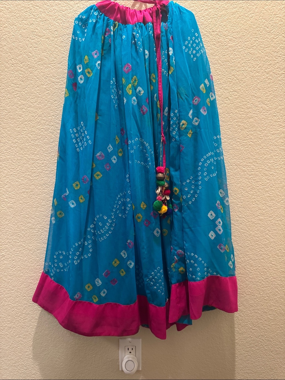 Bright Teal and Fuchsia Printed Maxi Skirt